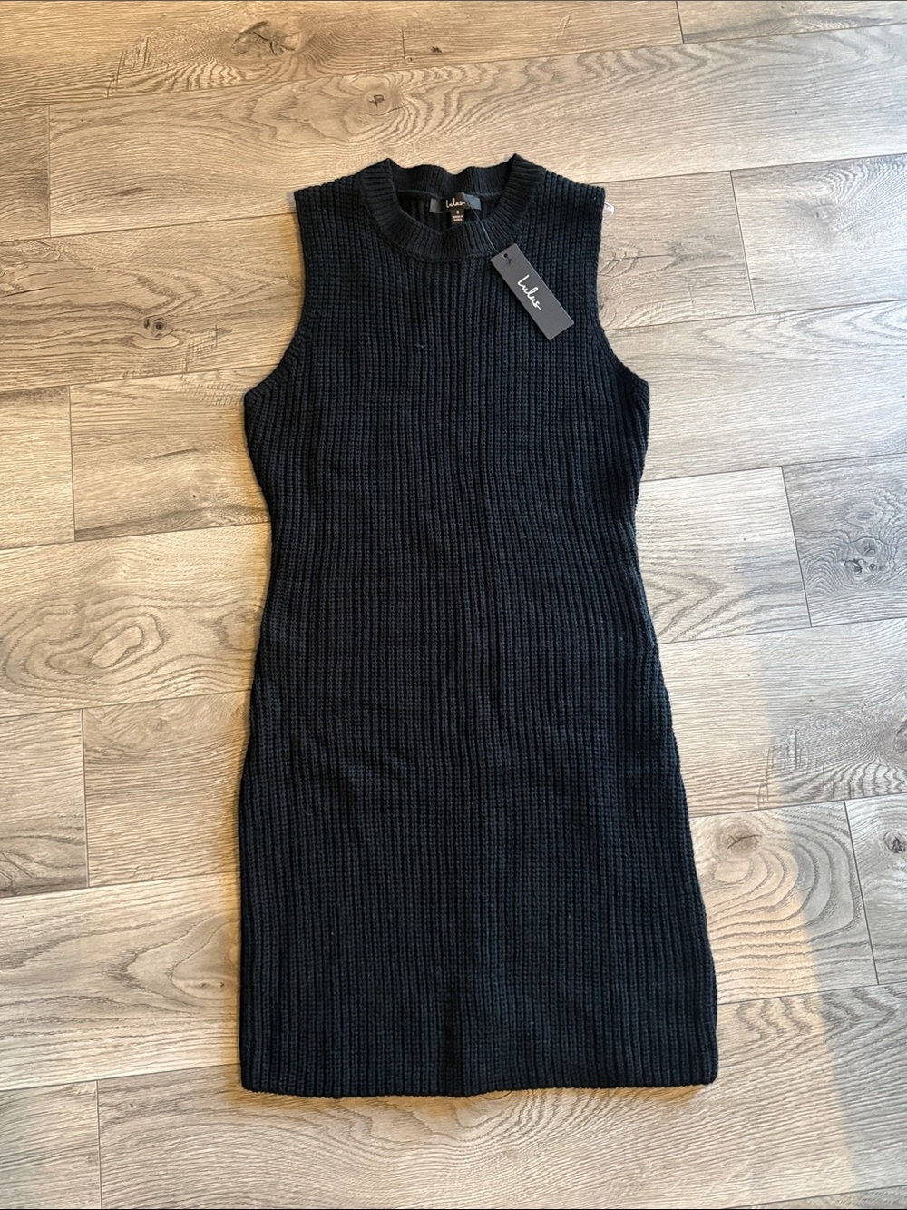 Lulu's Black Sleeveless Ribbed Knit Sweater Bodycon Dress NWT